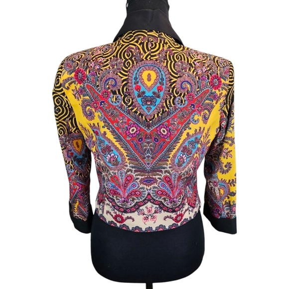 Bebe Vibrant Paisley Open Blazer Jacket Size XS Black Artsy Eclectic Boho - Picture 5 of 14